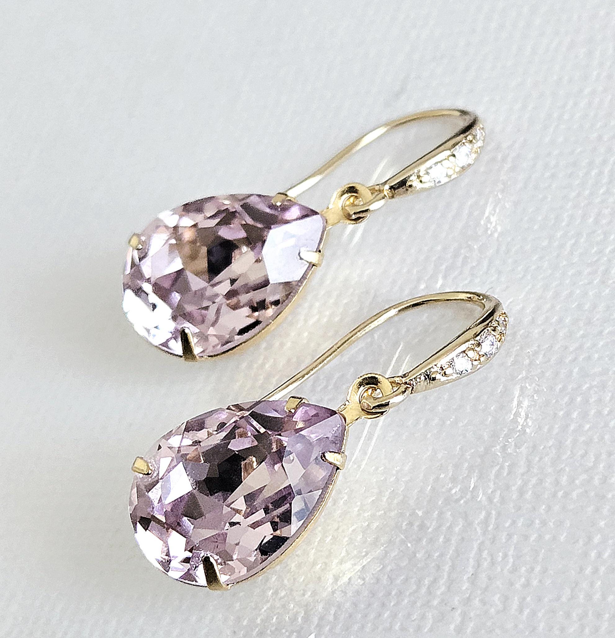 Blush Rose Crystal Gold Teardrop Earrings, 1"Soft Pastel Pink Dangle Wedding Bridesmaids Prom Earrings Jewelry