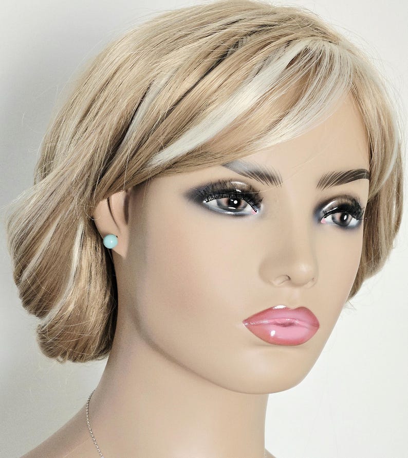 Jade Mint Pearl Silver Earrings Necklace Set, Aqua Green Pearls Studs, Jade Women Jewelry image 4