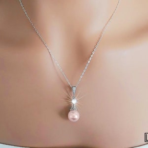 Pink Pearl Wedding Necklace, Blush Pink Pearl Pendant, Wedding Light Pink Necklace, Pink Pearl Drop Necklace, Blush Pink Wedding Jewelry image 3