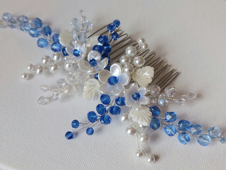Blue and White Pearl Hair Clips - wide 2