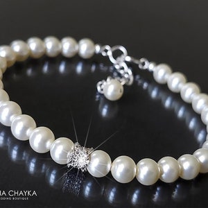 Bridal Pearl Bracelet, Ivory Color Pearl Wedding Bracelet, Ivory Pearl Wedding Jewelry, Ivory Pearl Silver Beaded Bracelet, Women Bracelet