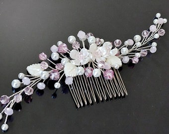 Pink Hair Comb, Blush Pink Bridal Hair Comb, Light Pink Crystal Wedding Hairpiece, Pink Hair Accessories, Pink Side Hair Comb Pink Prom Comb