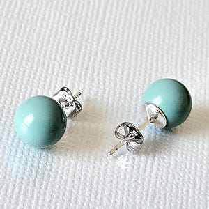 Jade Mint Pearl Silver Earrings Necklace Set, Aqua Green Pearls Studs, Jade Women Jewelry image 15