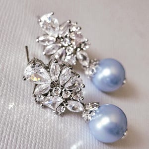 Blush Blue Pearl Wedding Earrings, Blue Pearl CZ Bridal Earrings, Light Blue Bridal Earrings, Blue Pearl  Prom Earrings, Blue Pearl Jewelry