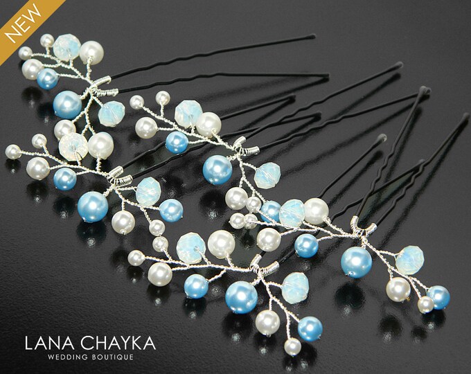 Blue and White Pearl Bridal Hair Pins - wide 7
