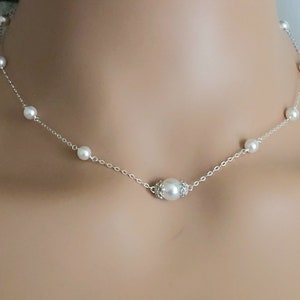 Wedding Pearl Choker Necklace, White Pearl Bridal Necklace, Pearl Silver Dainty Wedding Bridal Necklace, Wedding Bridal White Pearl Jewelry
