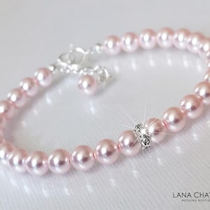 Pink Pearl Bridal Bracelet, Blush Pink Silver Bracelet, Baby Pink Dainty Wedding Bracelet, Light Pink Pearl Bracelet Bridesmaid Pink Jewelry