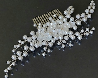 Pearl Bridal Hair Comb, White Pearl Hair Piece, Wedding Headpiece, Bridal Hair Piece, Bridal Side Hair Comb, Bridal Pearl Hair Accessories