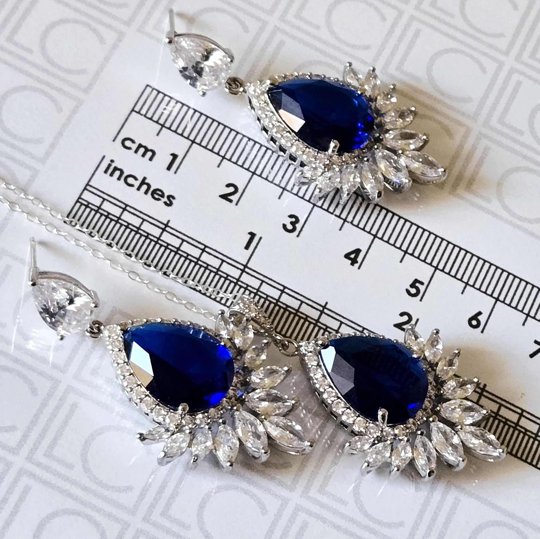 Orecchini Pendenti A Foglia Con Zirconia Cubica Blu E Cristallo - Argento E Ottone Per Sposa