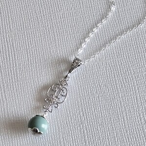 Jade Mint Pearl Silver Earrings Necklace Set, Aqua Green Pearls Studs, Jade Women Jewelry image 14