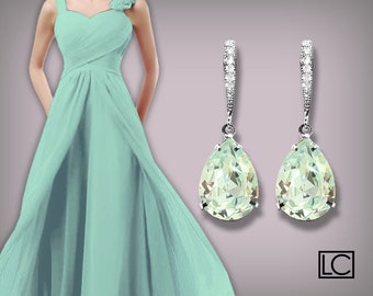 Light Azore Crystal Earrings, Ice Blue Silver Dangle Earrings, Duck Egg Wedding Earrings, Bridal Bridesmaid Earring Ice Blue Wedding Jewelry