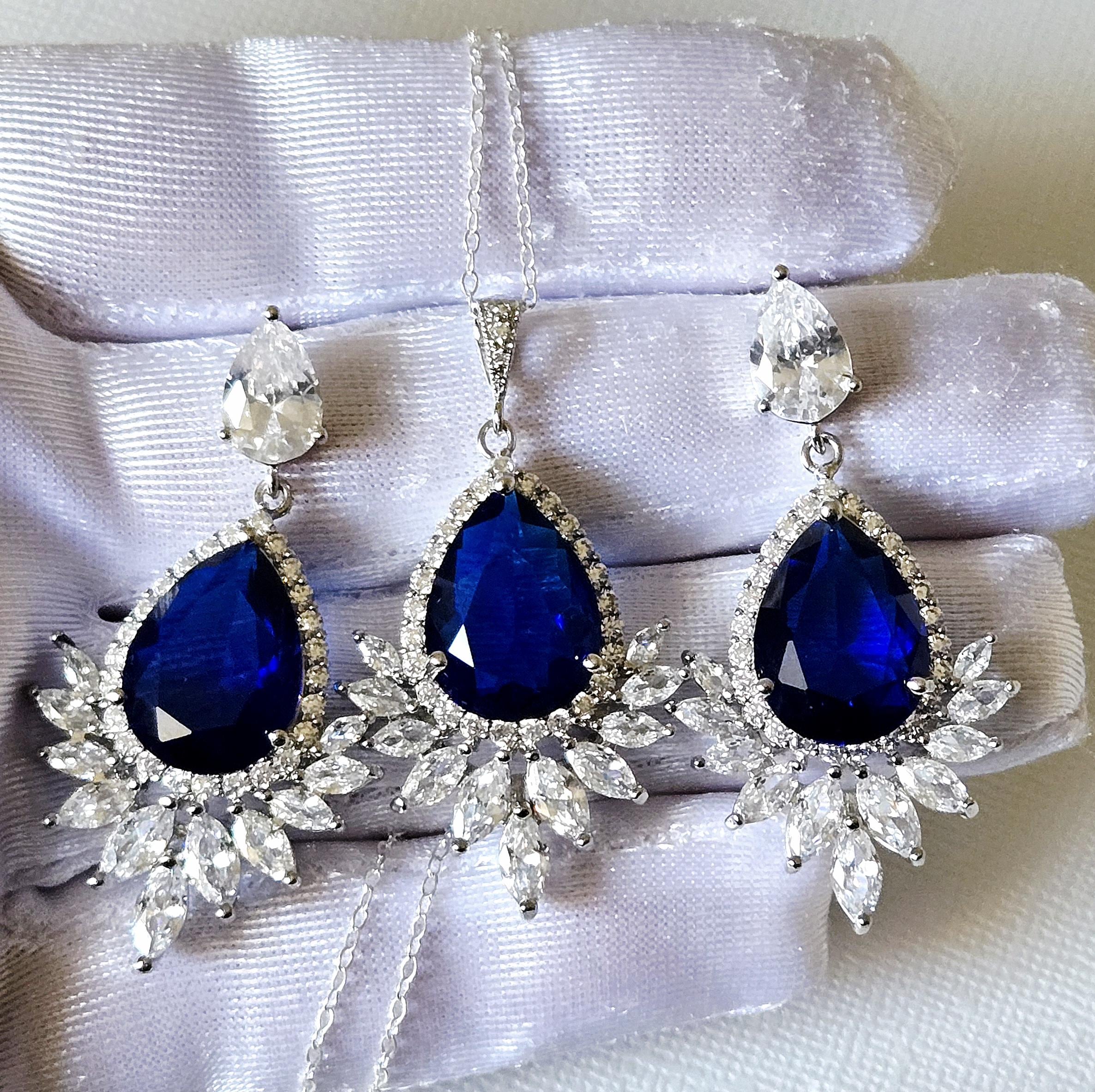 Orecchini A Goccia In Cristallo Blu, Stile Sposa, Regalo Perfetto Per Donna E Ragazza, Zirconi Cubici Lucenti