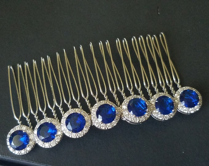 Navy Blue Crystal Hair Comb, Wedding Dark Blue Hair Piece, Side Blue