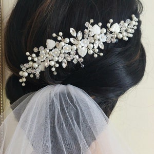Bridal Pearl Crystal Hair Comb, Off White Pearl Crystal Hair Piece, Wedding Side Hair Comb, Bridal Hair Accessories, Wedding Pearl Headpiece