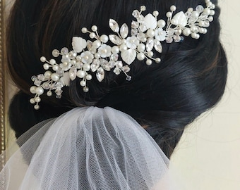 Bridal Pearl Crystal Hair Comb, Off White Pearl Crystal Hair Piece, Wedding Side Hair Comb, Bridal Hair Accessories, Wedding Pearl Headpiece