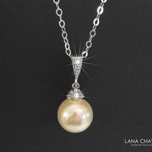 Perlentropfen Brauthalskette, einzelne Perle Hochzeitskette, Elfenbein Farbe Perle Anhänger, Perle Silber Kettenhalskette, Brautjungfern Perlenschmuck