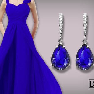 Blue Crystal Earrings, Swarovski Majestic Blue Teardrop Earrings, Cobalt Silver Earrings, Sapphire Bridesmaid Jewelry, Royal Blue Earrings