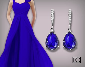 Blue Crystal Earrings, Swarovski Majestic Blue Teardrop Earrings, Cobalt Silver Earrings, Sapphire Bridesmaid Jewelry, Royal Blue Earrings