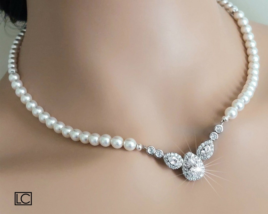 Pearl Bridal Necklace, Wedding Pearl Statement Necklace