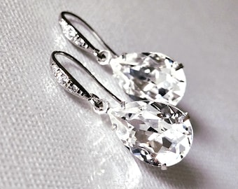 CLEAR Crystal Wedding Earrings, Teardrop Crystal Dangle Earrings, Bridesmaids Crystal Jewelry, Sparkly Earrings, Wedding Classic Earrings