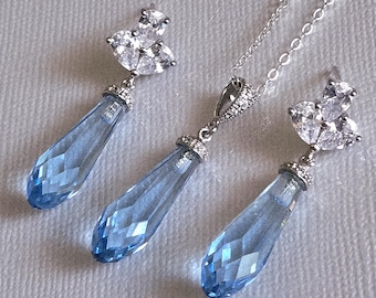 Parure collana e orecchini fiori in fimo blu e azzurro - Gioielli