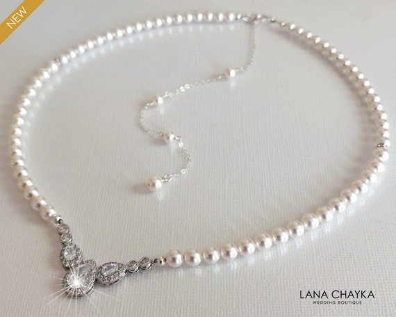 Pearl Bridal Necklace, Wedding Pearl Statement Necklace