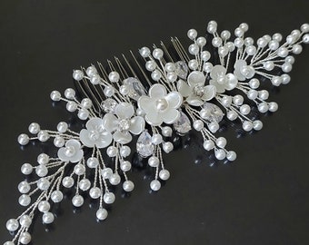 Bridal Pearl Hair Comb, Side Pearl Hair Comb, White Pearl Crystal Headpiece, Pearl Hairpiece, Wedding Hair Jewelry Bridal Hair Accessories