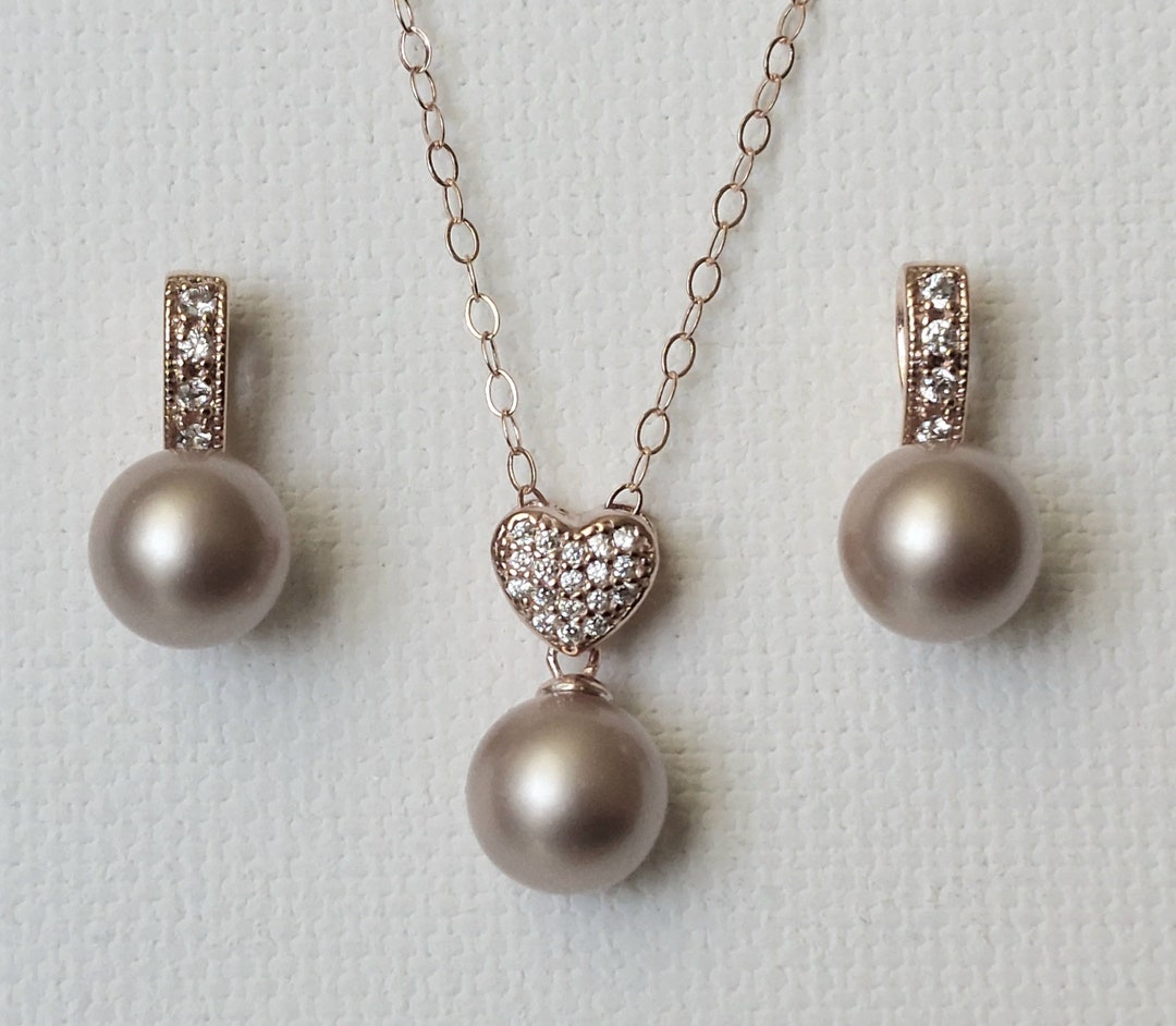 Elegant Champagne Pearl Beaded Necklace Set with Matching Earrings (DZ18375) main image 1