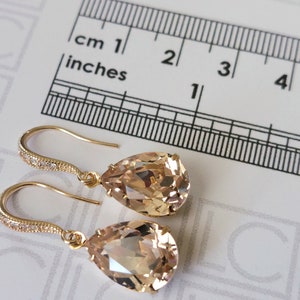 Champagne Crystal Gold Earrings, Wedding Teardrop Dangle Earrings, Swarovski Light Silk Earrings, Champagne Gold Jewelry, Bridesmaid Jewelry image 3