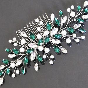 Green Crystal Wedding Hair Comb, Bridal Green Side Hair Comb, Emerald Bridal Hairpiece, Green Hair Jewelry, Emerald Wedding Hair Accessory