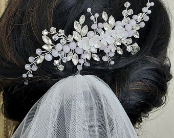 Lavender Bridal Hair Comb, Lilac Wedding Hair Piece, Pastel Lilac Crystal Headpiece, Side Hair Comb, Light Lavender Wedding Hair Accessories