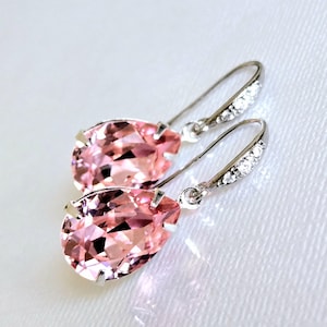 Light Pink Crystal Earrings, Light Rose Teardrop Silver Earrings, Blush Pink Wedding Earrings, Pink Bridal Bridesmaid Jewelry, Prom Earrings