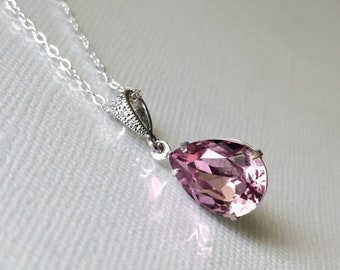 Light Amethyst Crystal Necklace, Light Purple Silver Pendant, Purple Lilac Dainty Necklace, Amethyst Wedding Necklace, Light Purple Jewelry