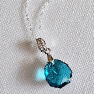 Teal Blue Zircon Green Blue Crystal Silver Necklace, Teal Blue Green Wedding Bridal Pendant, Teal Crystal Wedding Jewelry