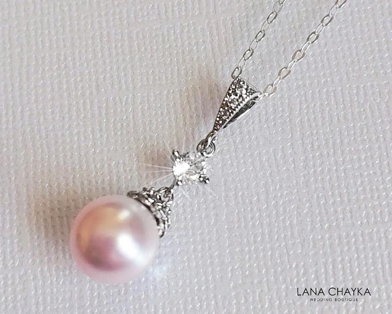 Pink Pearl Wedding Necklace, Blush Pink Pearl Pendant, Wedding Light Pink Necklace, Pink Pearl Drop Necklace, Blush Pink Wedding Jewelry image 6