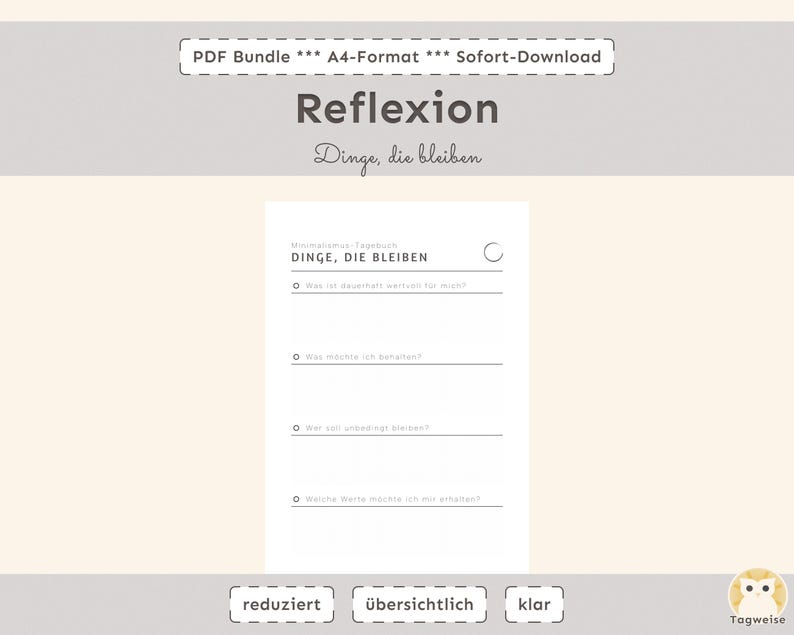 Minimalismus-Tagebuch | Digitales Achtsamkeits-Journal zum Ausdrucken | Printable Selbstreflexion & Klarheit
