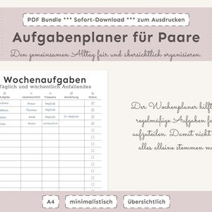 Aufgabenplaner für Paare zum Ausdrucken | Haushaltsaufgaben & Mental Load übersichtlich teilen | Minimalistischer PDF Planer A4
