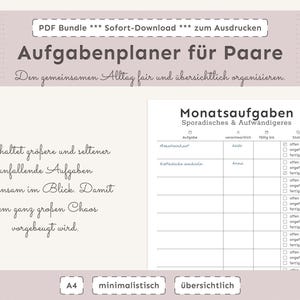 Aufgabenplaner für Paare zum Ausdrucken | Haushaltsaufgaben & Mental Load übersichtlich teilen | Minimalistischer PDF Planer A4