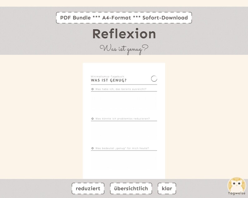 Minimalismus-Tagebuch | Digitales Achtsamkeits-Journal zum Ausdrucken | Printable Selbstreflexion & Klarheit