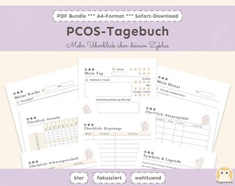 Printable PCOS diary (PDF, A4) | Cycle tracker, symptom & self-care planner | Note symptoms