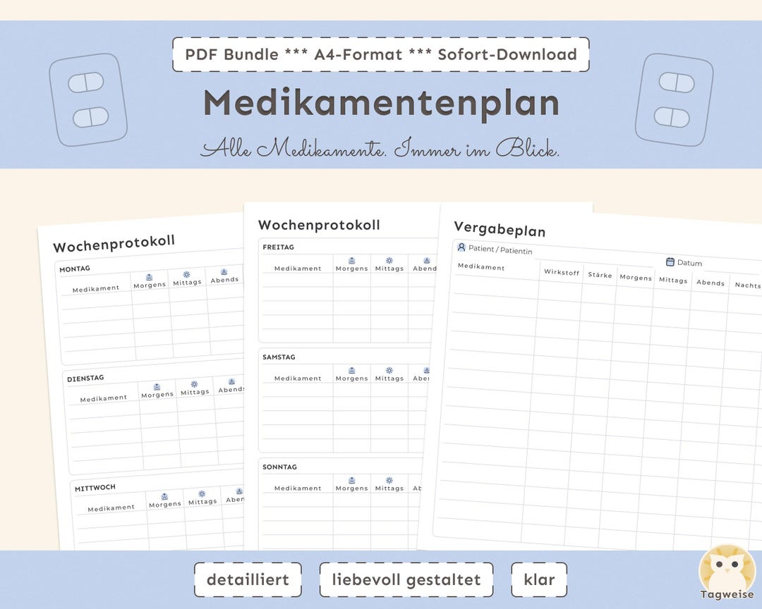 Medication Plan PDF | Dispensing Schedule & Weekly Log | for Patients ...