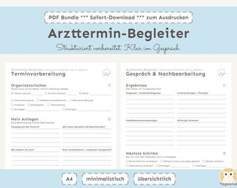 Doctor's appointment companion for preparation, notes & follow-up | A4 printable template | Consultation PDF