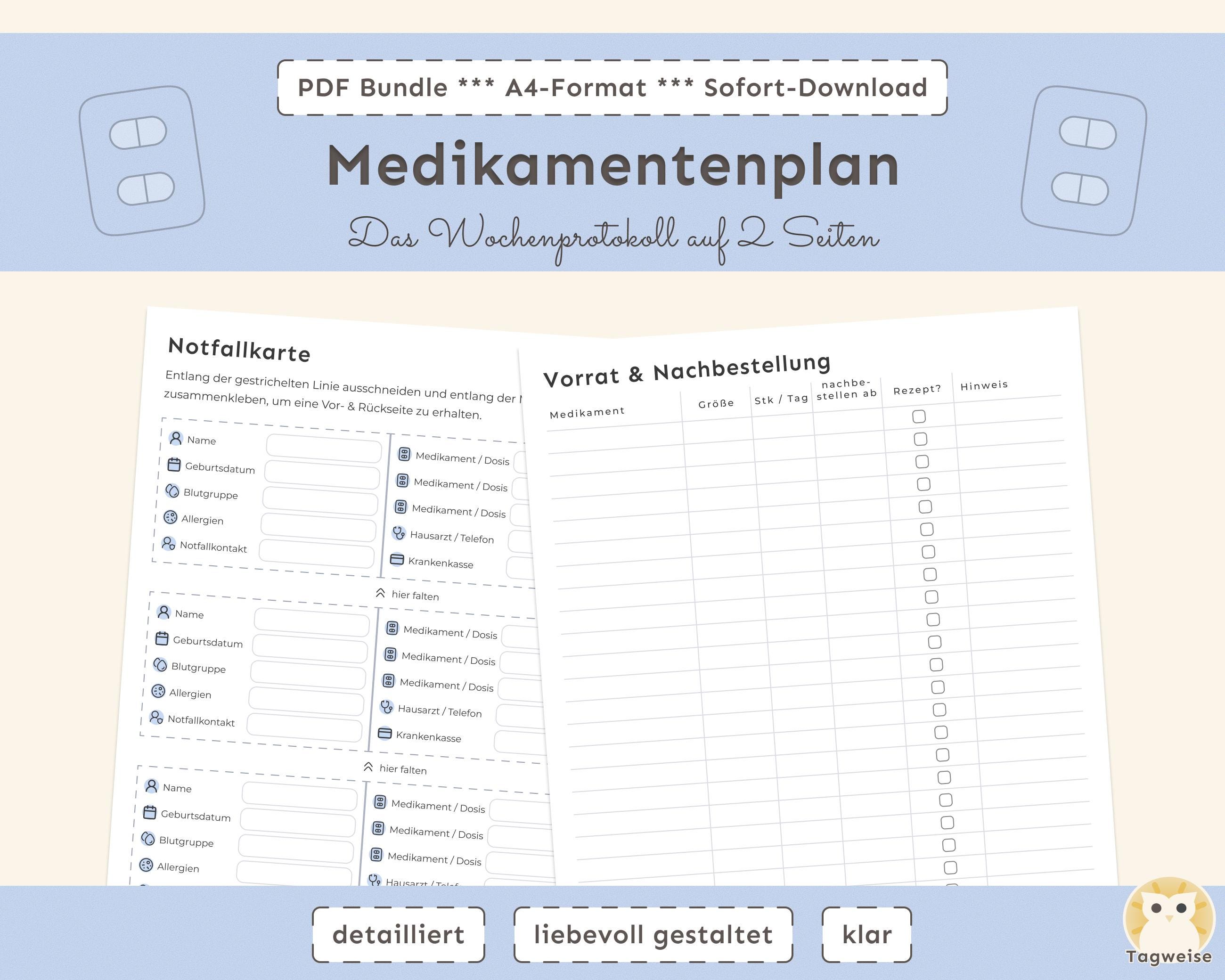 Medication Plan PDF | Dispensing Schedule & Weekly Log | for Patients ...