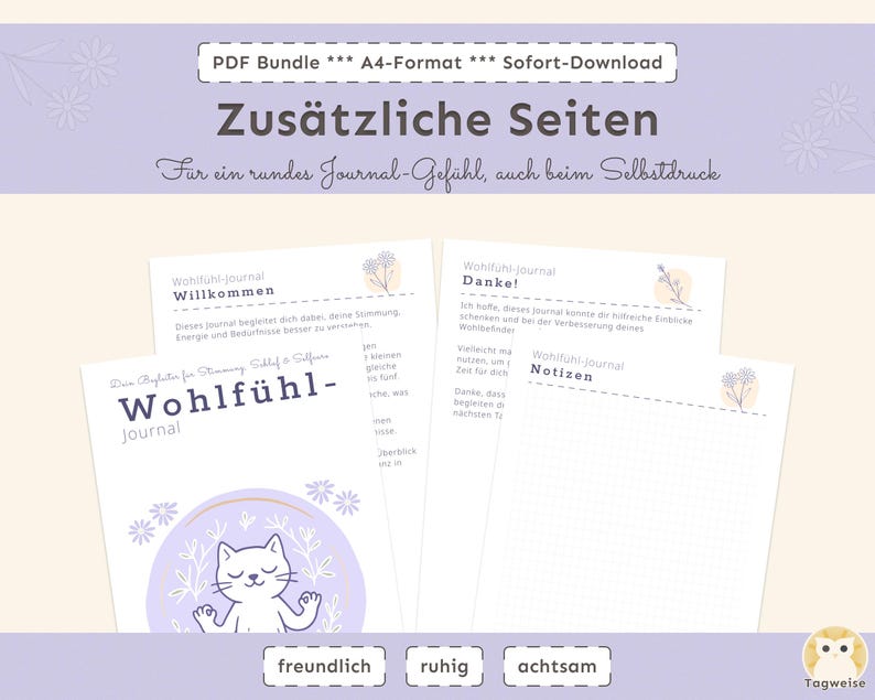 Wohlfühl-Journal im A4-Format mit Stimmungs- und Selbstfürsorge-Seiten