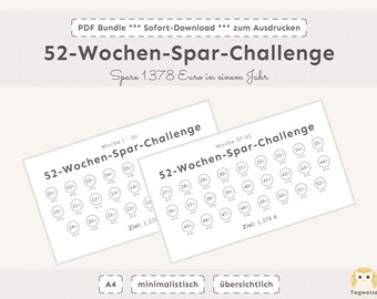 52-Week Savings Challenge PDF | Save €1,378 | A4 Printable | Savings Challenge A6