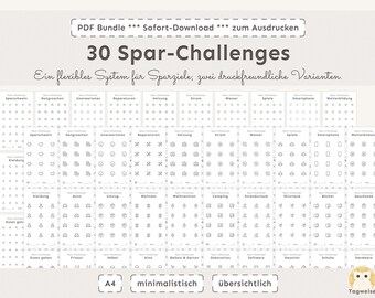 Savings Challenge Set | 30 Days & 12 Months | A6 Envelopes | Printer-Friendly | Cut-Out Savings Goals | Save Money