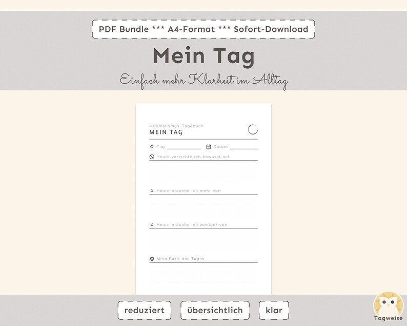 Minimalismus-Tagebuch | Digitales Achtsamkeits-Journal zum Ausdrucken | Printable Selbstreflexion & Klarheit