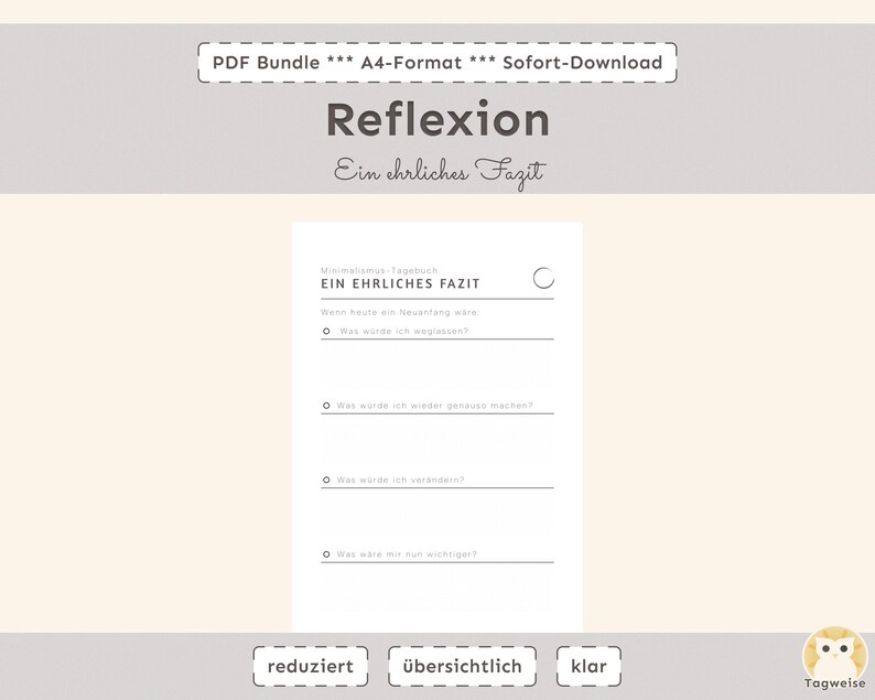 Minimalismus-Tagebuch | Digitales Achtsamkeits-Journal zum Ausdrucken | Printable Selbstreflexion & Klarheit