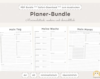 Planner bundle: Daily, weekly & monthly planner in a set | A4 | A5 | Printable planner