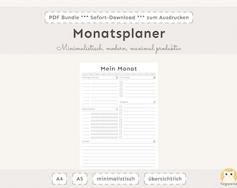 Printable monthly planner | A4 | A5 | Digital download | Undated planner